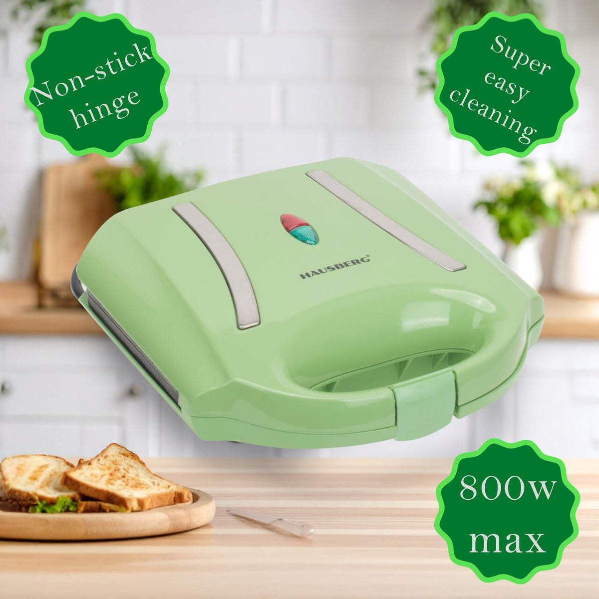 Sandwich-maker Hausberg HB-3535VR, 800 W, verde, model grill