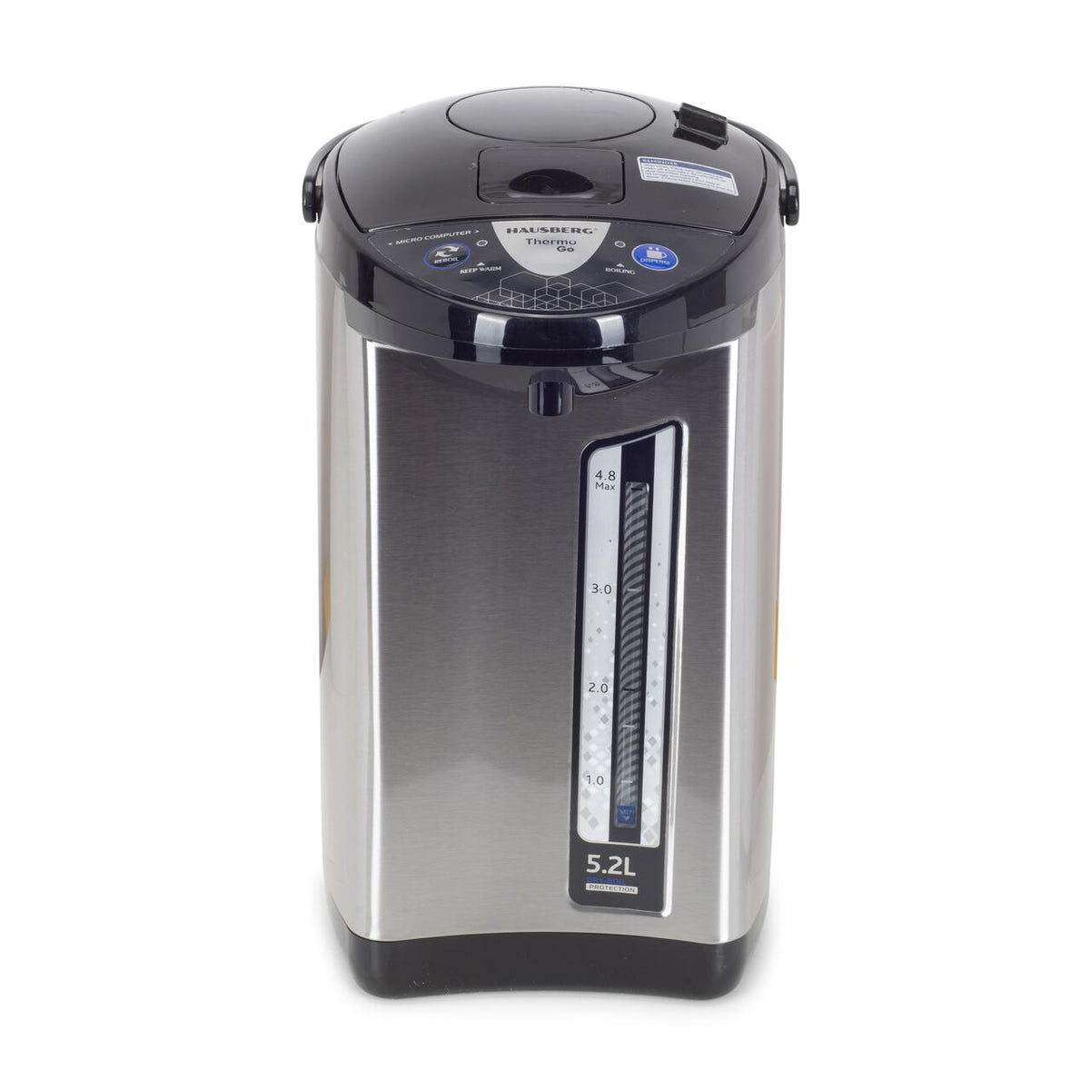 Fierbator electric si Termos HAUSBERG HB-3645IN, 750-900W, 220-240V, 5.2L , Mentinerea calda a lichidelor, Indicator al nivelului apei, Protectie impotriva incalzirii, Thermo Pot, Inox