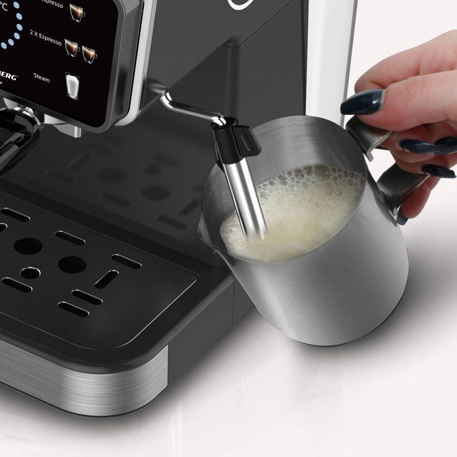 Espressor 2 in 1 HAUSBERG HB-3730IN, Hot & Cold, 20 bari, 1350 W, 1,5 L, Protectie la Supraincalzire si Suprapresiune, ERP, NTC, PID, Timer, Display, Spumare, Cafea macinata si capsule