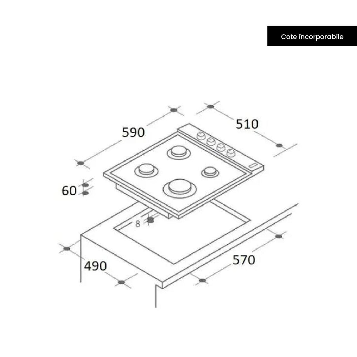 Plita incorporabila Hausberg HB-555, aprindere electrica, gaz, 4 arzatoare, sistem siguranta, Inox