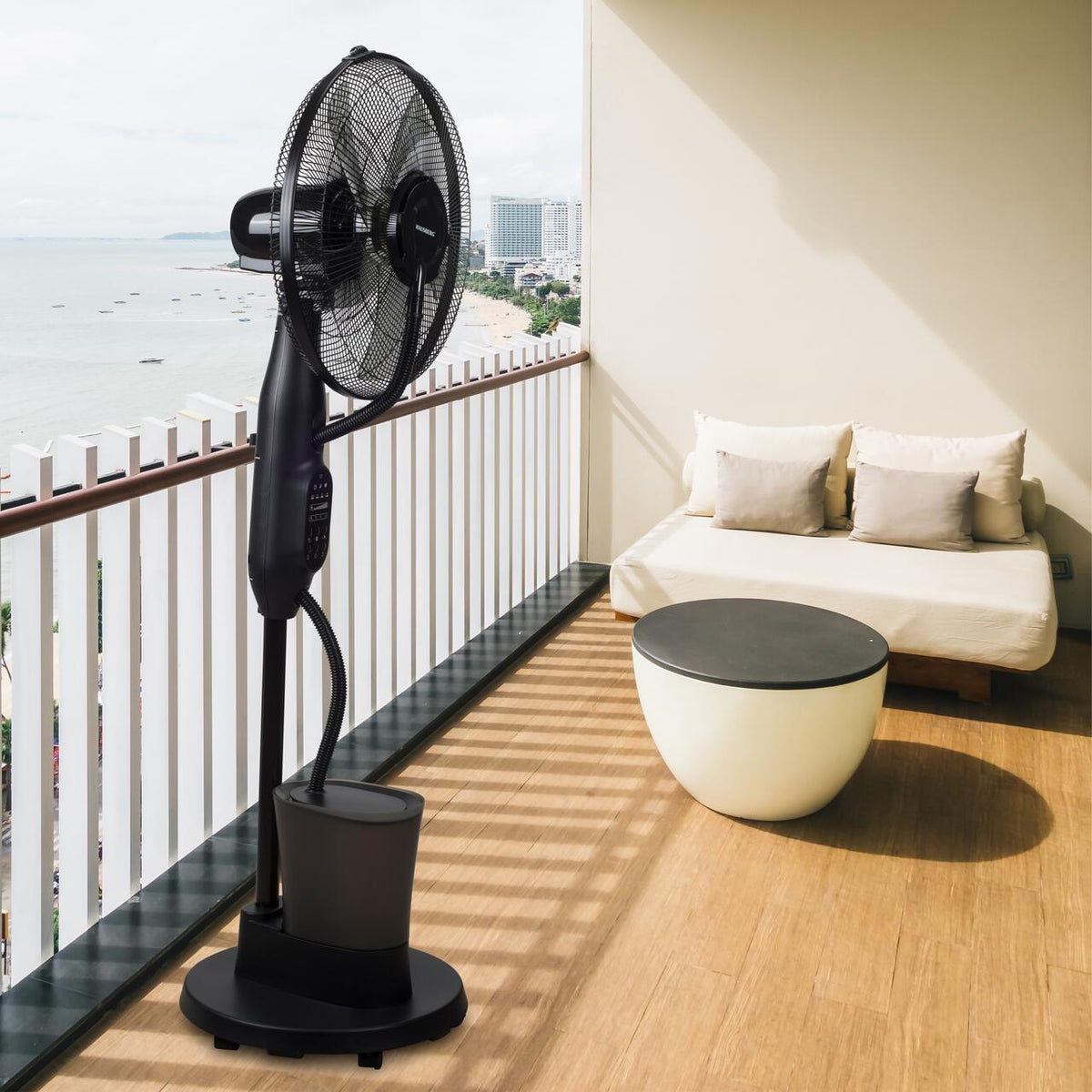 Ventilator umidificator HAUSBERG HB-5601NG, 75W, 16 inch, 3 viteze, timer 7.5h, rezervor 2.8L, LCD, telecomanda