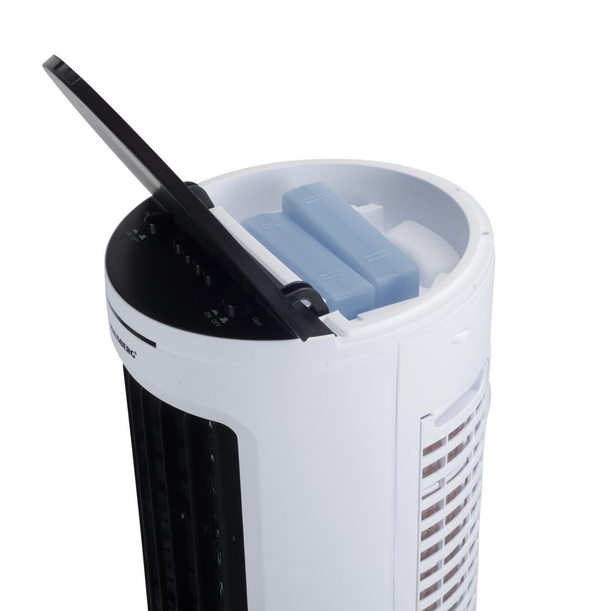 Racitor de aer portabil Hausberg HB-5962AB, 65–80W, rezervor 7.8L, 3 viteze, oscilatie 60°, pachet gheata inclus, alb
