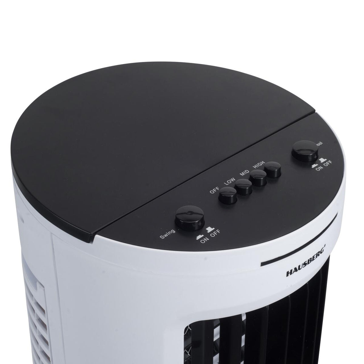 Racitor de aer portabil Hausberg HB-5962AB, 65–80W, rezervor 7.8L, 3 viteze, oscilatie 60°, pachet gheata inclus, alb