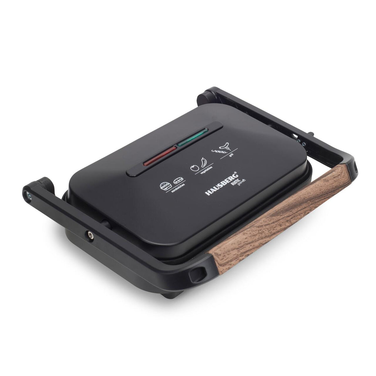 Sandwich-maker Grill HAUSBERG HB-632, 1100-1300 W, Panini, Placi nonaderente, Maner rece, Negru