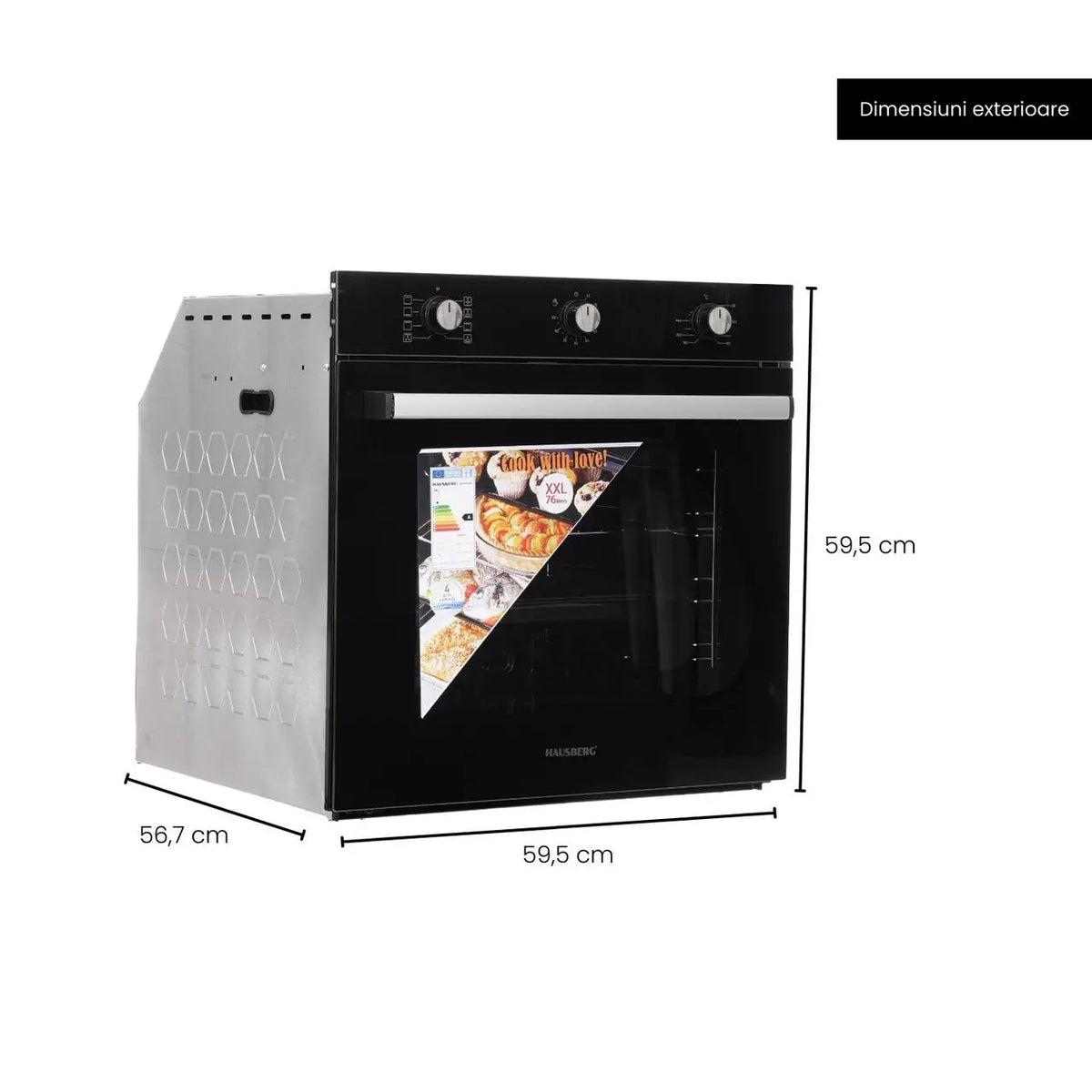 Cuptor incorporabil Hausberg HB-8053NG, Electric, Putere 2225 W, 71 l, 8 Functii, Ventilatie, Timer, Clasa A, Negru