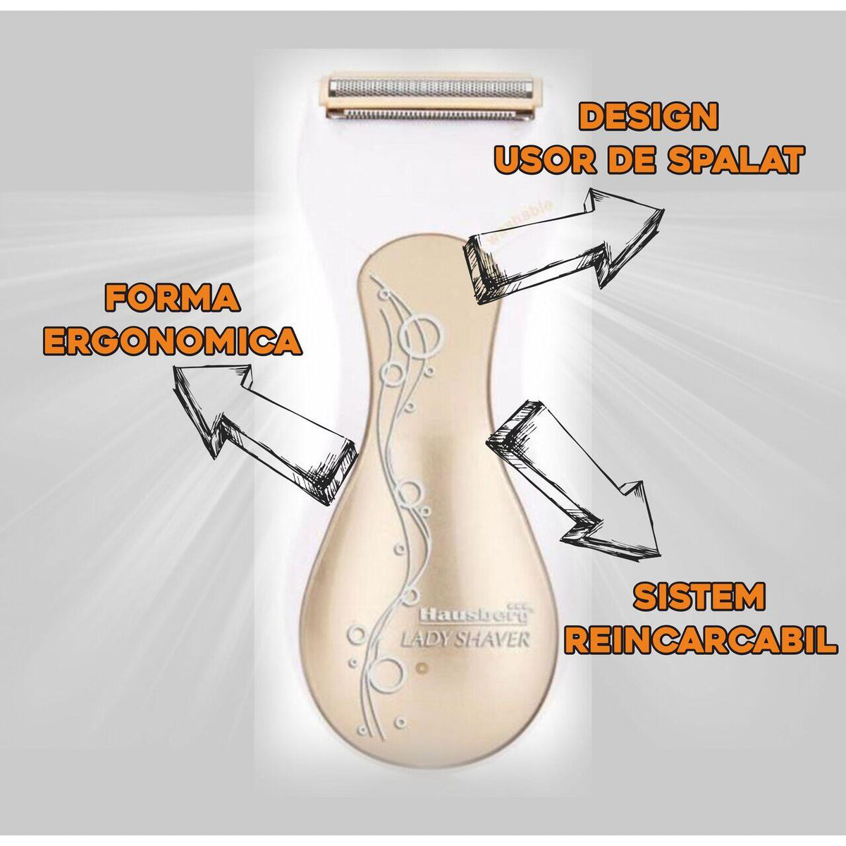Aparat de epilat pentru femei Hausberg HB-80AU, 3W, Alb/Auriu