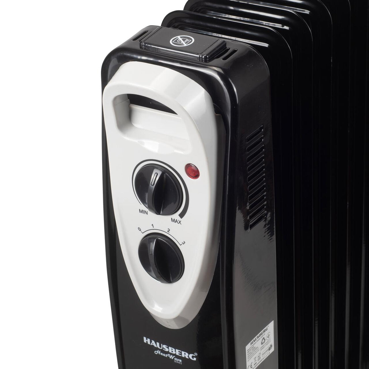 Calorifer electric HAUSBERG HB-8913NG, 2500 W, 13 elementi, 3 trepte de putere, Termostat reglabil, Protectie supra-incalzire, Protectie anti-rasturnare, Indicator luminos