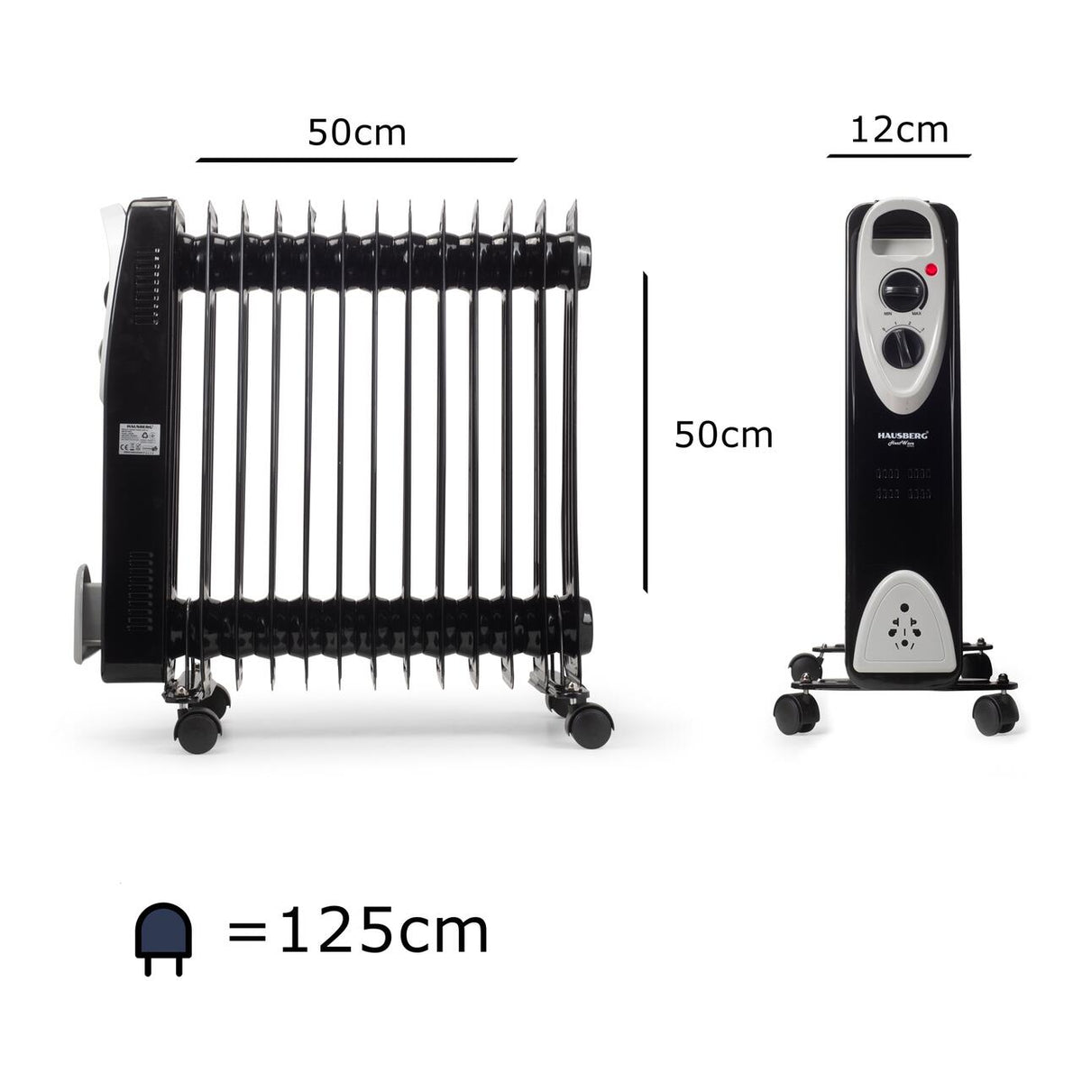 Calorifer electric HAUSBERG HB-8913NG, 2500 W, 13 elementi, 3 trepte de putere, Termostat reglabil, Protectie supra-incalzire, Protectie anti-rasturnare, Indicator luminos