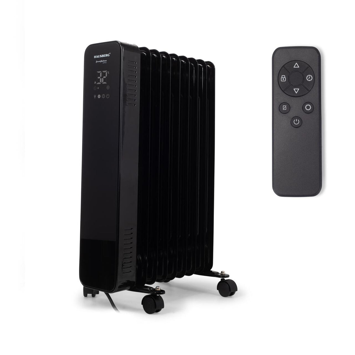 Calorifer electric Digital cu Telecomanda HAUSBERG HB-8950NG, 2000W, 9 elementi, 3 setari, Termostat electronic, Protectie supra-incalzire, Protectie anti-rasturnare