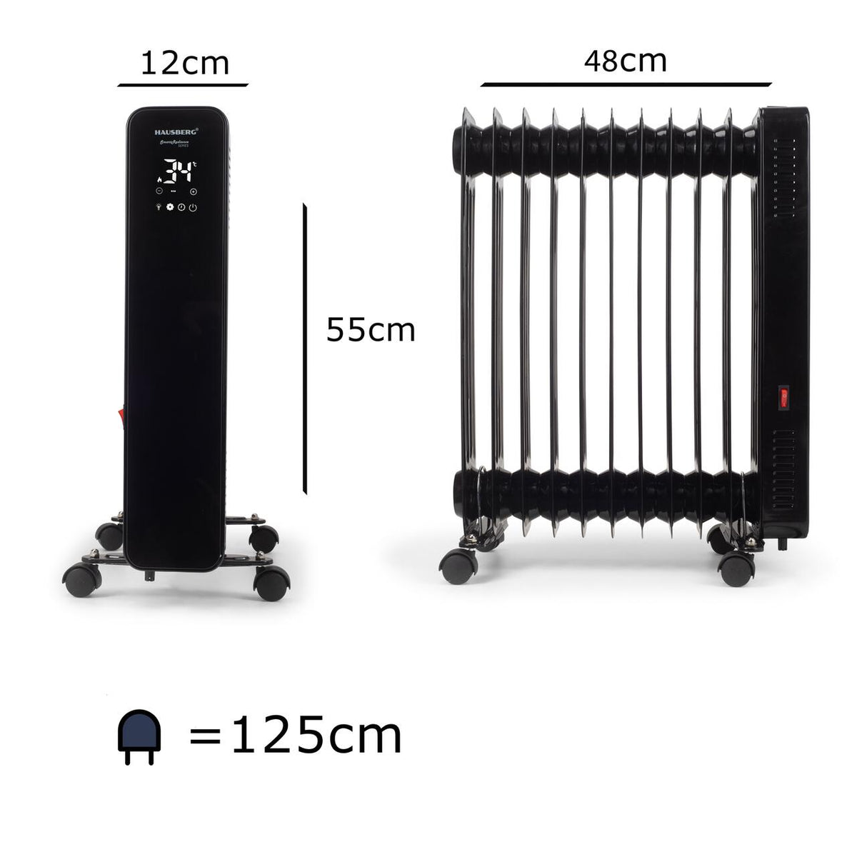 Calorifer electric Digital cu Telecomanda HAUSBERG HB-8955NG, 2500W, 11 elementi, 3 setari, Termostat electronic, Protectie supra-incalzire, Protectie anti-rasturnare