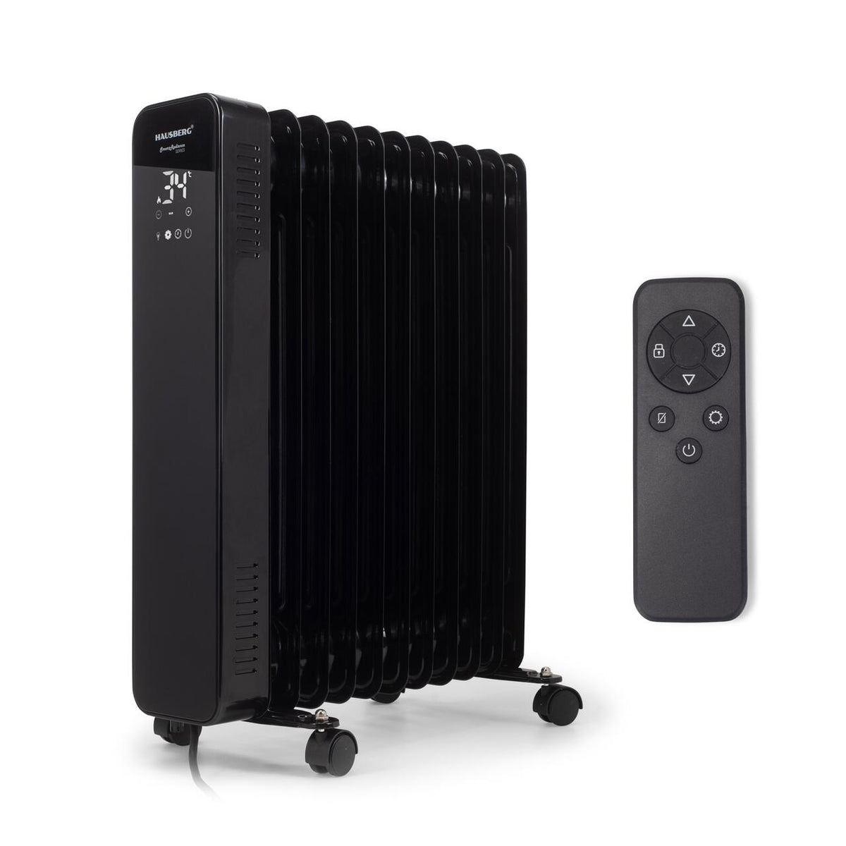 Calorifer electric Digital cu Telecomanda HAUSBERG HB-8955NG, 2500W, 11 elementi, 3 setari, Termostat electronic, Protectie supra-incalzire, Protectie anti-rasturnare