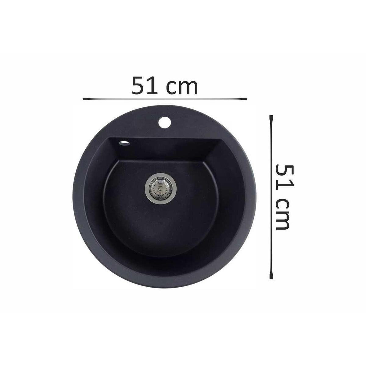 Chiuveta bucatarie HAUSBERG Adina HBC-9701, compozit, negru, cuva rotunda, diametru 51 cm