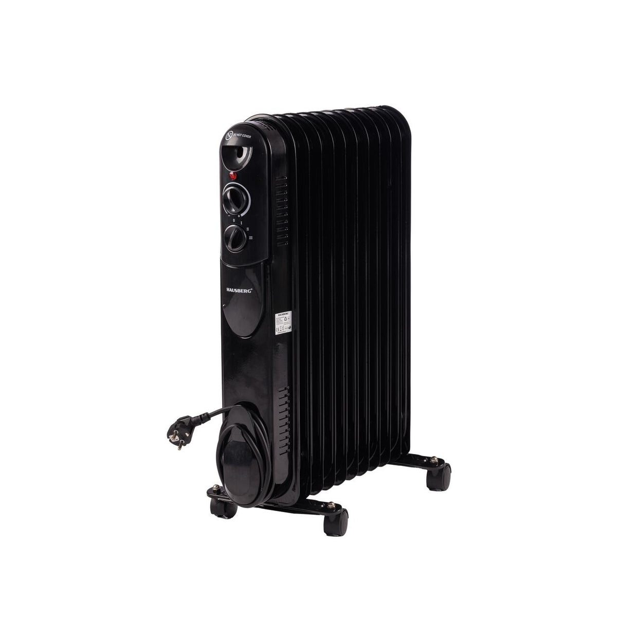 Calorifer electric cu ulei HAUSBERG HB-8925, 3 trepte, 1000-1500-2500 W, 11 elementi 110 mm x 580 mm, termostat reglabil, maner si rotite pentru o deplasare facila, indicator luminos functionare