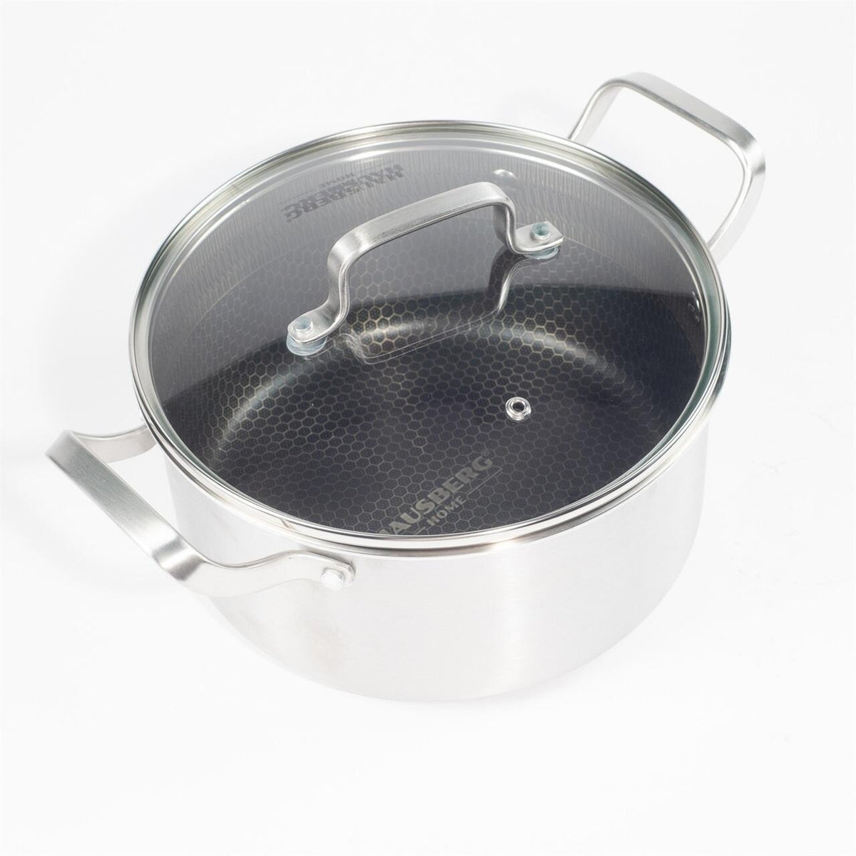 Oală Inox 3-Ply Hausberg HB-HLUX775, 24 cm, 5.1L, Structură Fagure (Honeycomb), Antiaderentă, Toate Plitele