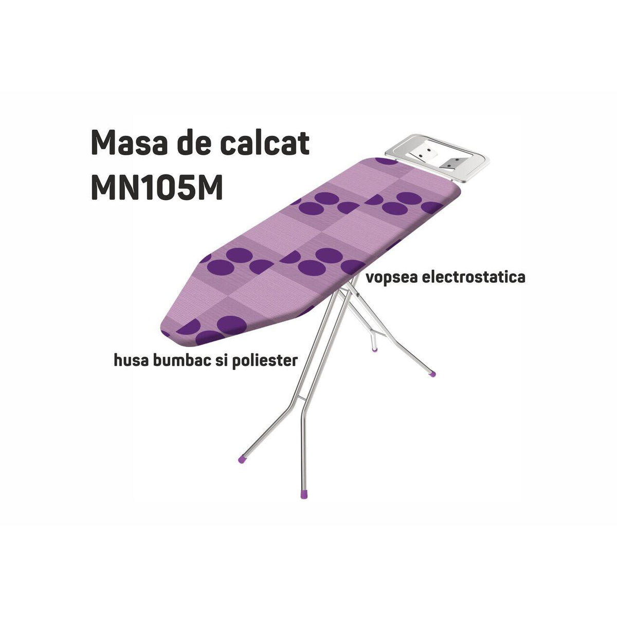 Masa de calcat EKOLIFE MN105M, vopsea electrostatica, husa bumbac si poliester, 62 x 87 x 105 cm