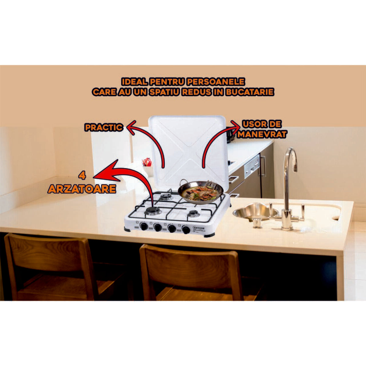 Minigaz GPL Ertone MN209AB, Emailat, 4 Arzatoare,ALB