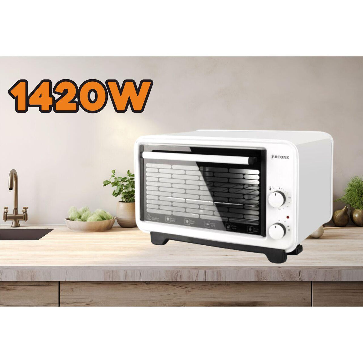 Cuptor electric Ertone MN9135AB, 36L, 1420W, Inaltime reglabila, 2 Tavi, Alb