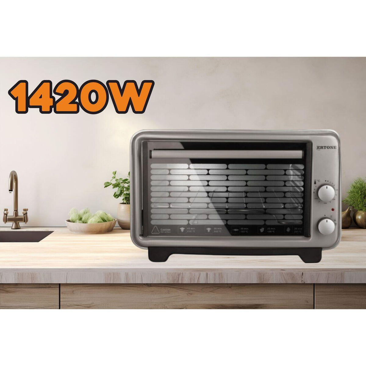 Cuptor electric Ertone MN9135GR, 36L, 1420W, Inaltime reglabila, 2 Tavi, Gri