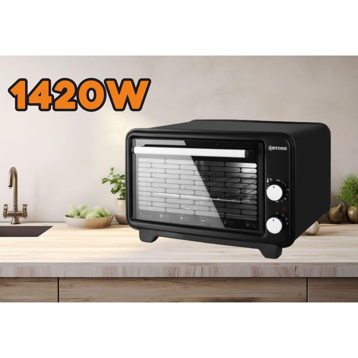 Cuptor electric Ertone MN9135NG, 36L, 1420W, Termostat, 2 Tavi, Negru