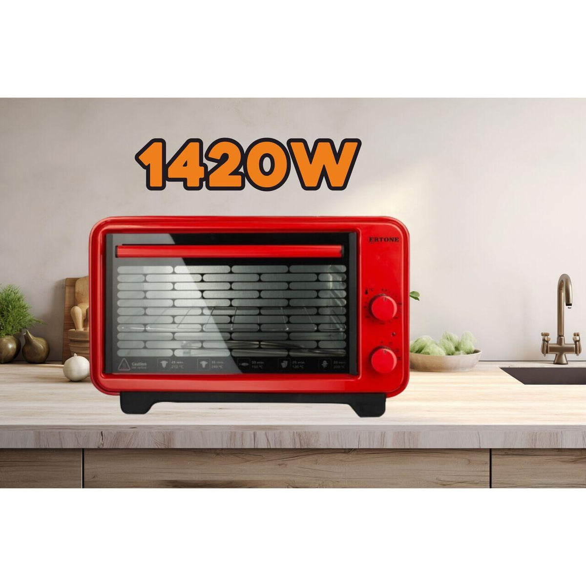 Cuptor electric Ertone MN9135RS, 36L, 1420W, Inaltime reglabila, 2 Tavi, Rosu