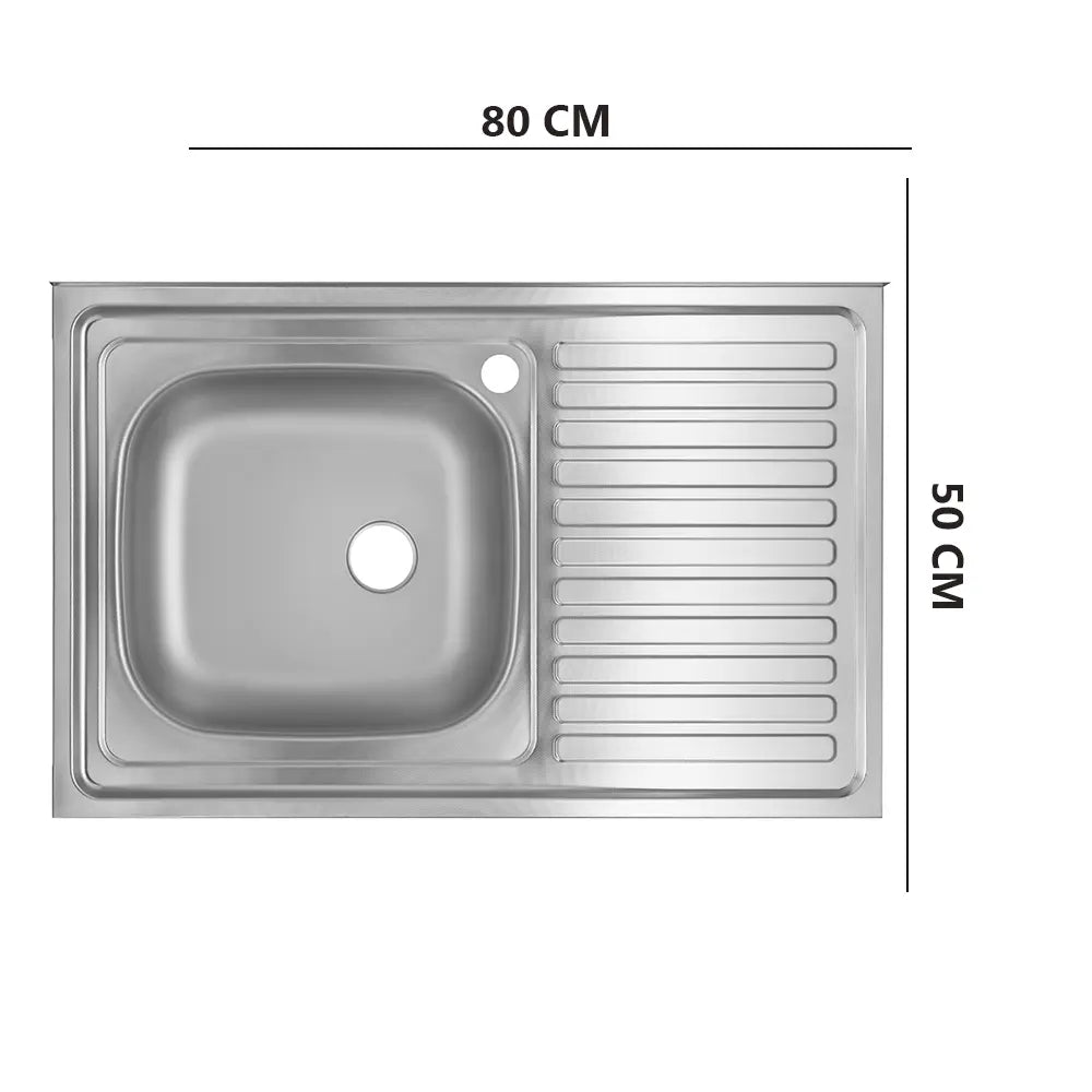 Chiuveta bucatarie Freddo SN8001S, montaj pe masca, dimensiune 80x50 cm, 13 cm adancime, cuva pe stanga, finisaj anticalcar, inox