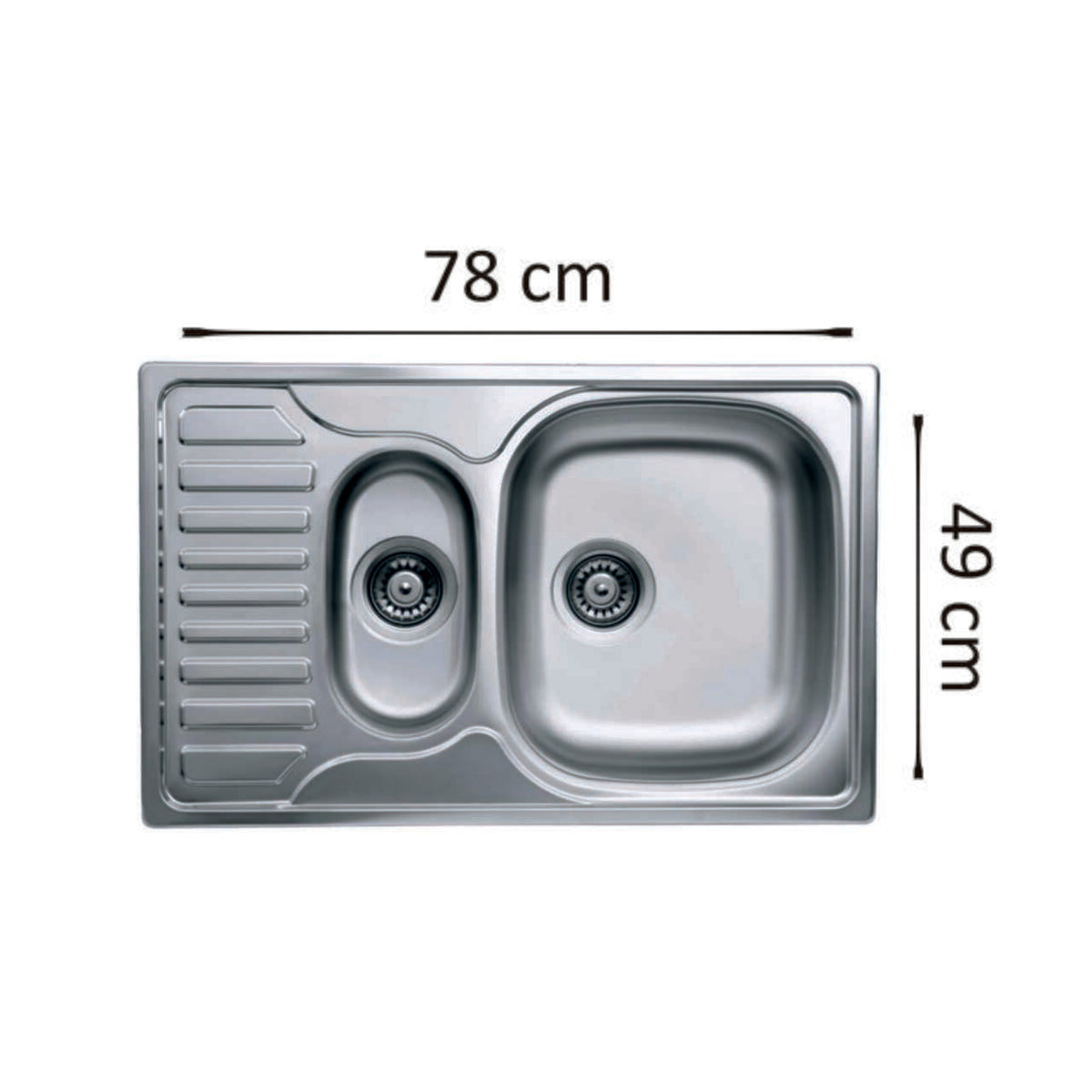 Chiuveta bucatarie Freddo SN9023D, 2 cuve, anticalcar, pentru blat 78x49 cm, cuva dreapta, Inox