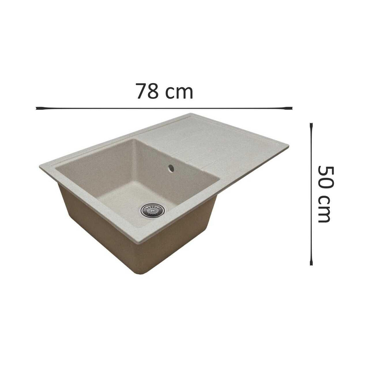 Chiuveta bucatarie Sanitec Elmy SN9035ST-BEJ, granit-compozit, bej, 1 cuva stanga, 78 x 50 cm