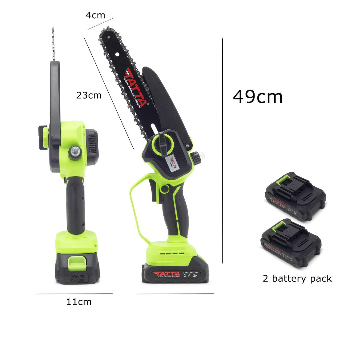 Mini drujba TATTA TD-5310, fierastrau electric cu acumulator 8”, 21V, portabila, teiere lemn, compacta