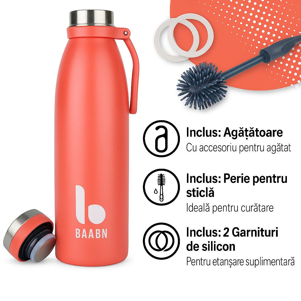 Termos Izolant cu Perete Dublu BAABN, 500ml pentru Camping, Drumeții, Fitness, Sticla de apa din Otel inoxidabil, Anti-Scurgere
