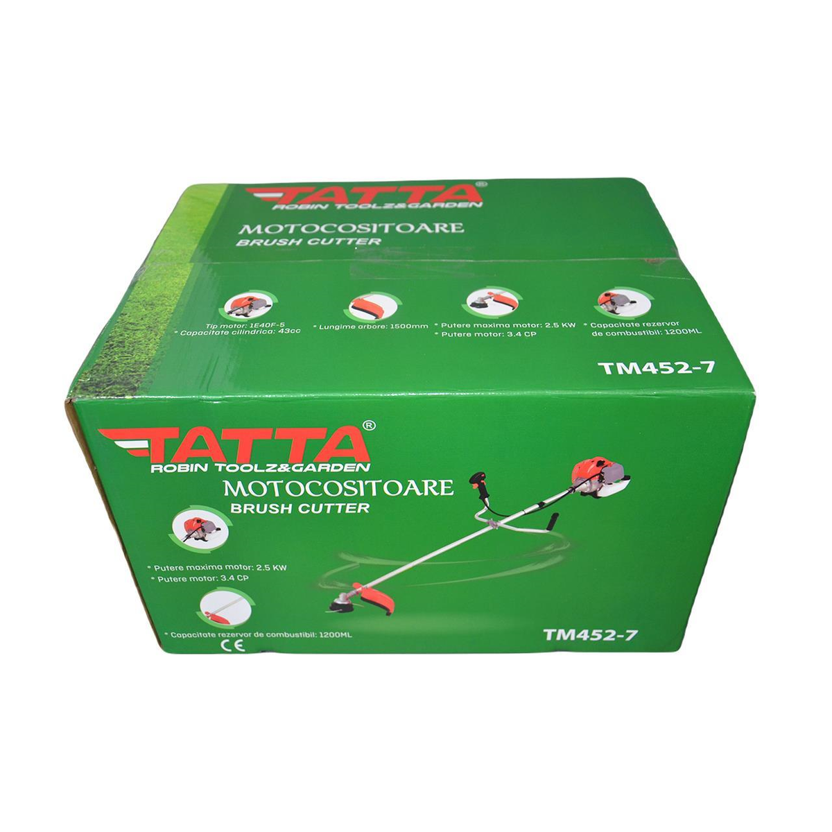 Motocoasa Tatta TM-452, 3.4 CP, Turatie motor in sarcina 9000 RPM, Turatie la relanti 3000 RPM, rezervor 1200 ml, 1500 mm, 7 piese incluse