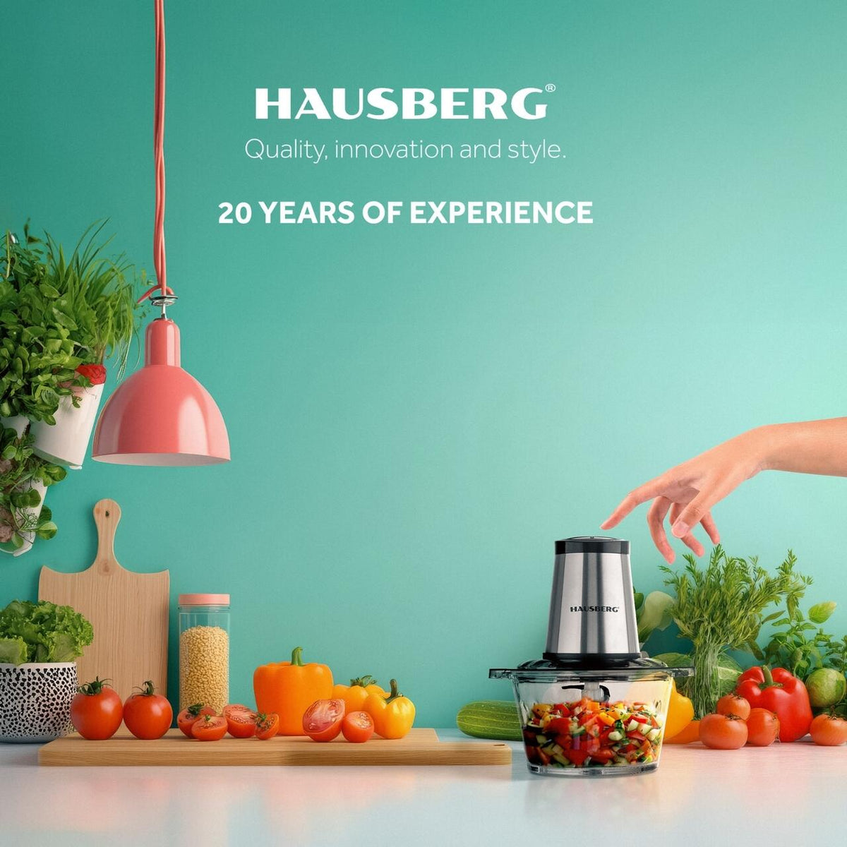 Tocator Hausberg HB-4505, 400W, bol 2L, toaca, taie, macina, amesteca