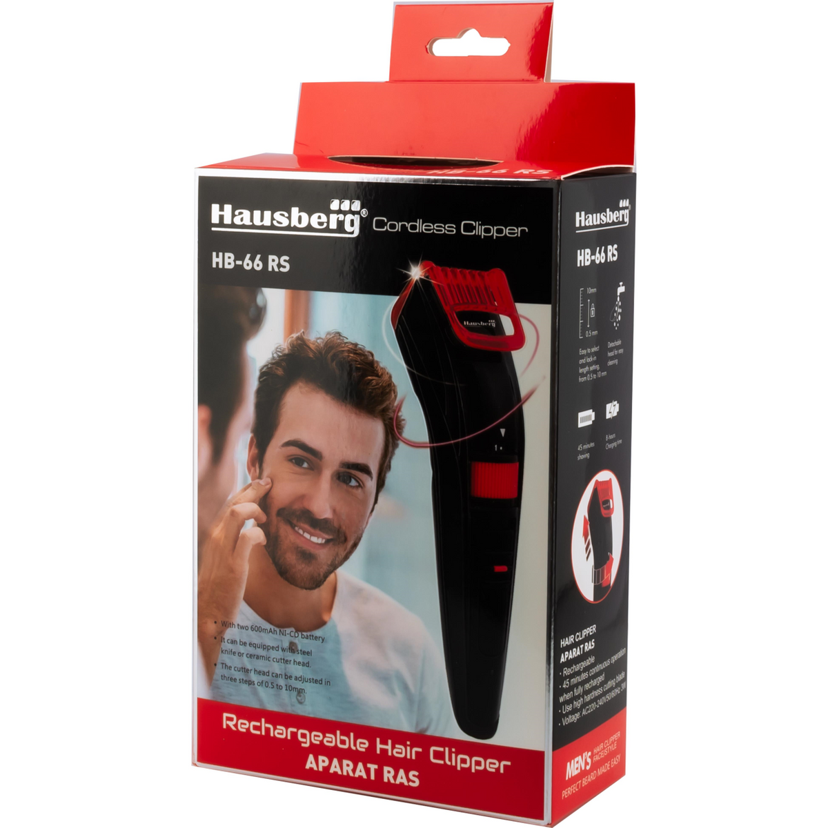 Masina de tuns Hausberg HB-66RS, Reincarcabila, Lame detasabile, Pieptene ajustabil