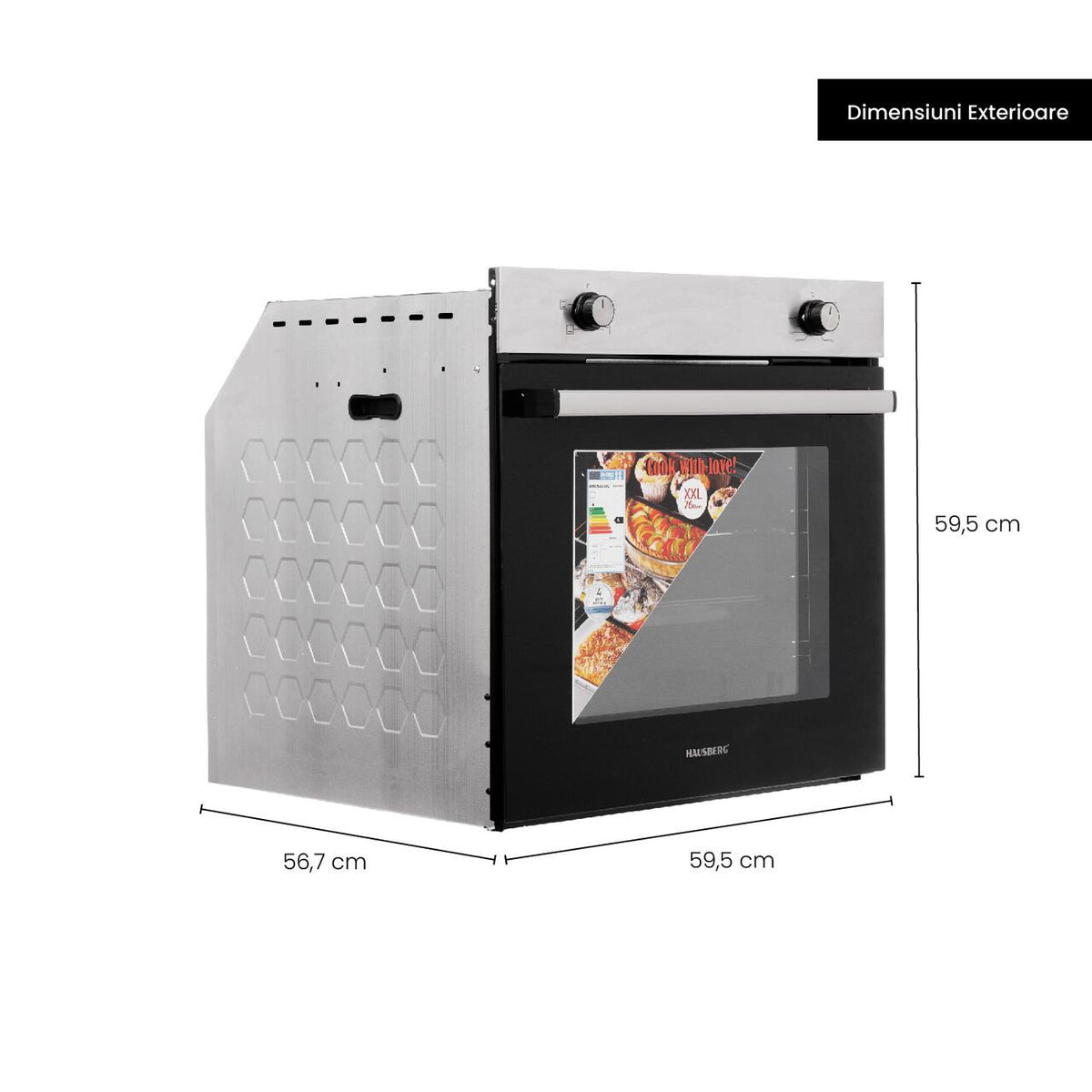 Cuptor incorporabil Hausberg HB-8051IN, Electric, Putere 2225W, 76 l, 4 Functii, Clasa A, Negru/Inox