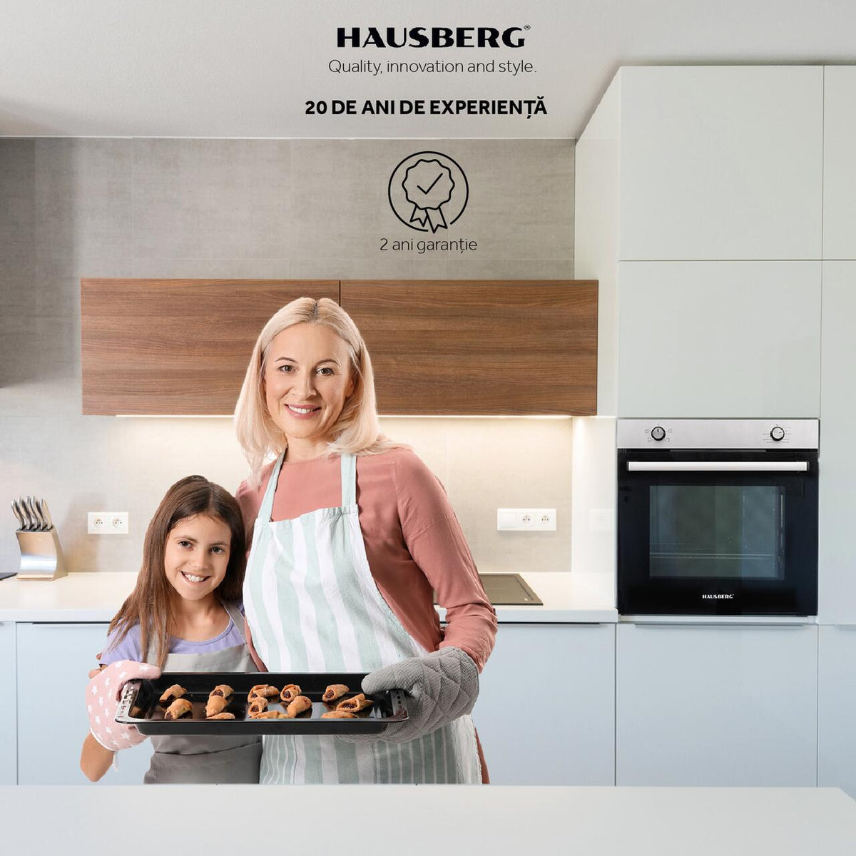 Cuptor incorporabil Hausberg HB-8051IN, Electric, Putere 2225W, 76 l, 4 Functii, Clasa A, Negru/Inox