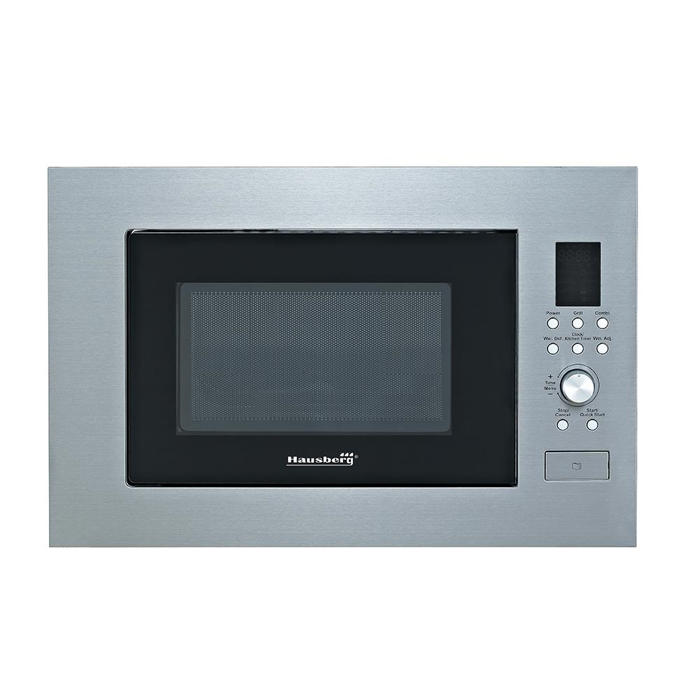Cuptor cu microunde incorporabil Hausberg HB-8070IN, 25 l, Putere nominală de ieșire a cuptorului cu microunde: 900W, putere de intrare: 1400W, putere grătar: 1000W, Grill, Control digital, Argintiu