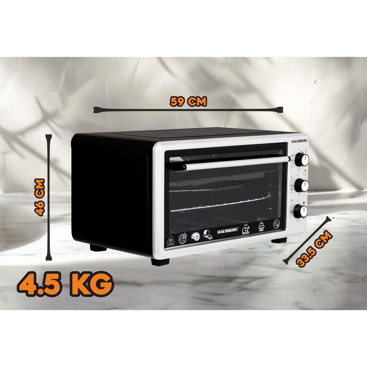 Cuptor Electric Hausberg HB-8000P capacitate 48 Litri, putere 1800W, Temperatura maxima 230 grade, timer prevazut cu alarma sonora