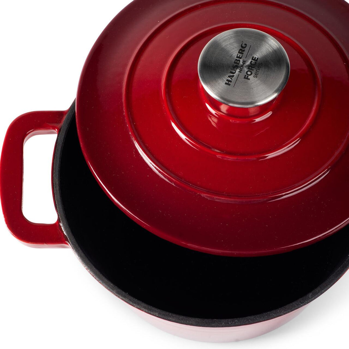Cratiță din Fontă Emailată cu Capac Hausberg HB-H751RS, 19cm, 1.9L, Compatibilă Inducție și Cuptor