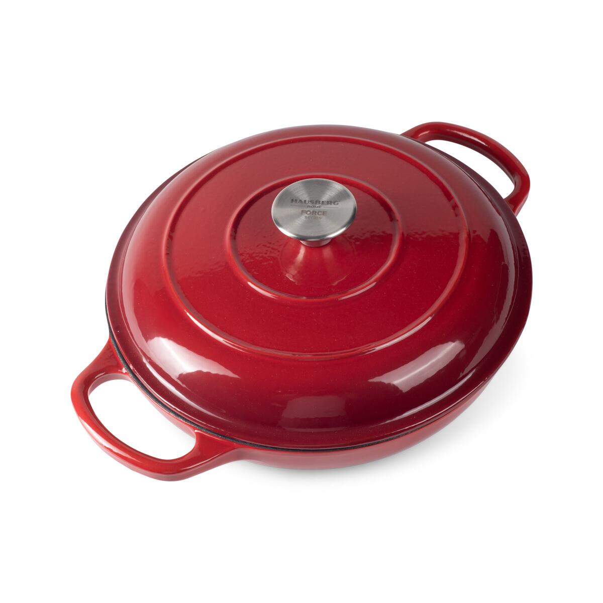 Oală Ovală din Fontă Emailată cu Capac Hausberg HB-H753RS, 26cm, 2L, Compatibilă Inducție și Cuptor, Finisaj Email Dublu