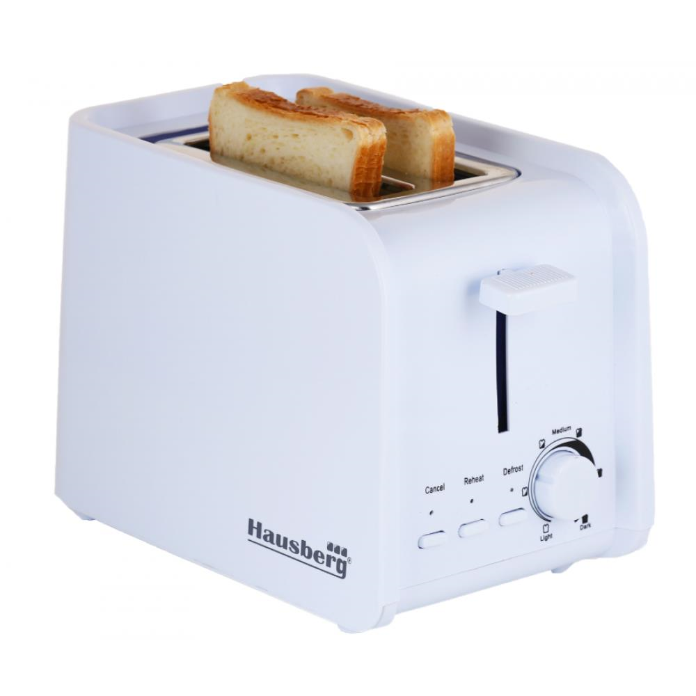 Prajitor de paine Hausberg HB-195A, 750 W, 2 felii, functie decongelare, functie reincalzire, 6 trepte putere, Alb