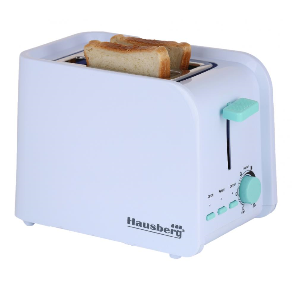 Prajitor de paine Hausberg HB-195BL, 750 W, 2 felii, functie decongelare, functie reincalzire, 6 trepte putere, Alb/Bleu