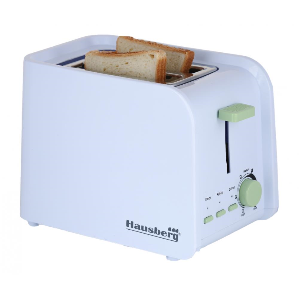 Prajitor de paine Hausberg HB-195VR, 750 W, 2 felii, functie decongelare, functie reincalzire, 6 trepte putere, Alb/Verde