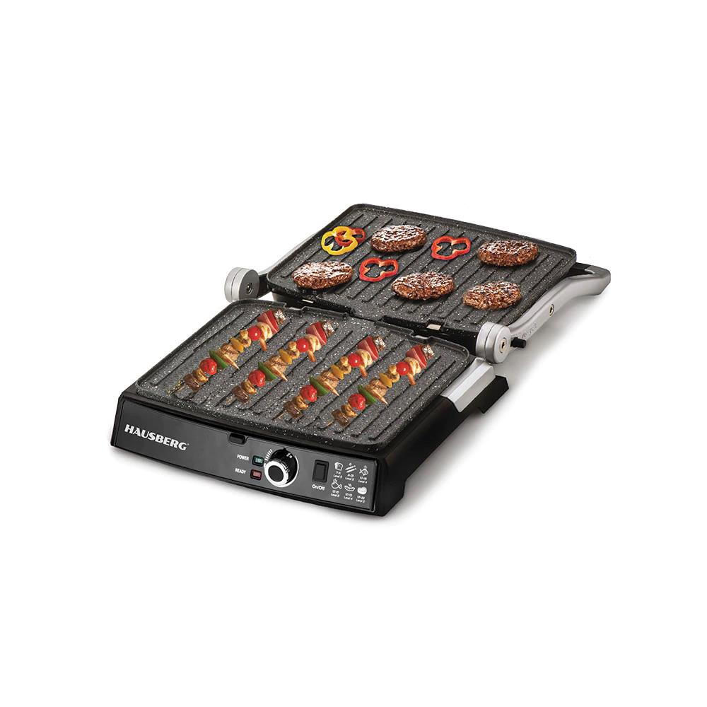 Grill electric Hausberg HB633GO, 2000-2200 W, placi antiaderente, suprafata de gatire 30x24.5 cm, termostat, Rose Gold