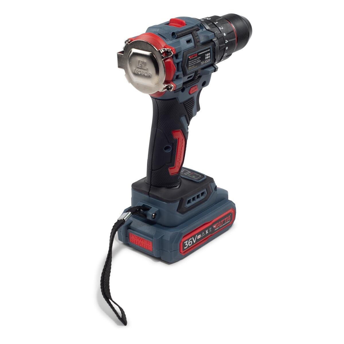Mașină de Găurit Electrică Tatta TD5320, 21V, 1300W, 30 Nm, 0-3000 RPM, Mandrină 10 mm, Include 2 Baterii
