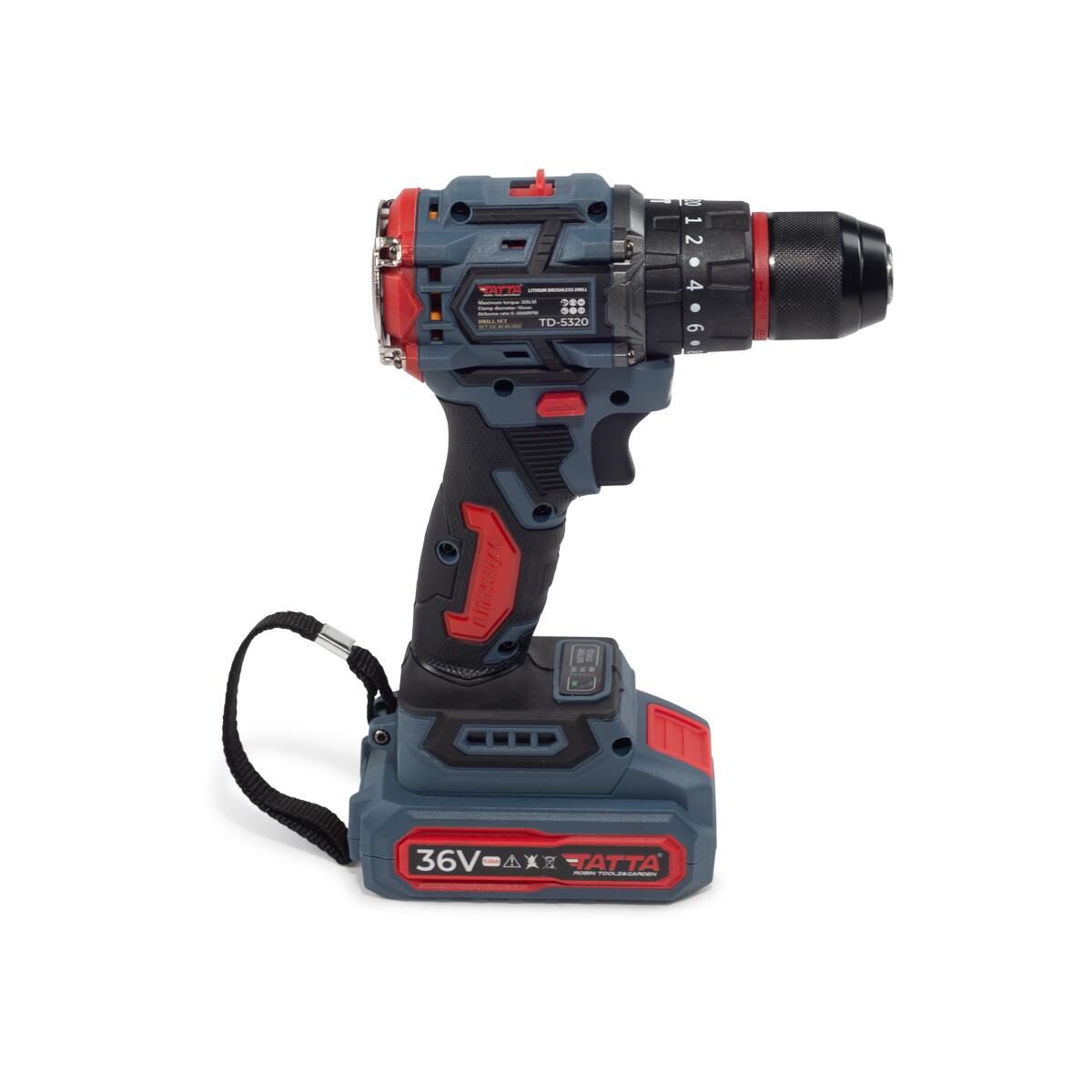 Mașină de Găurit Electrică Tatta TD5320, 21V, 1300W, 30 Nm, 0-3000 RPM, Mandrină 10 mm, Include 2 Baterii