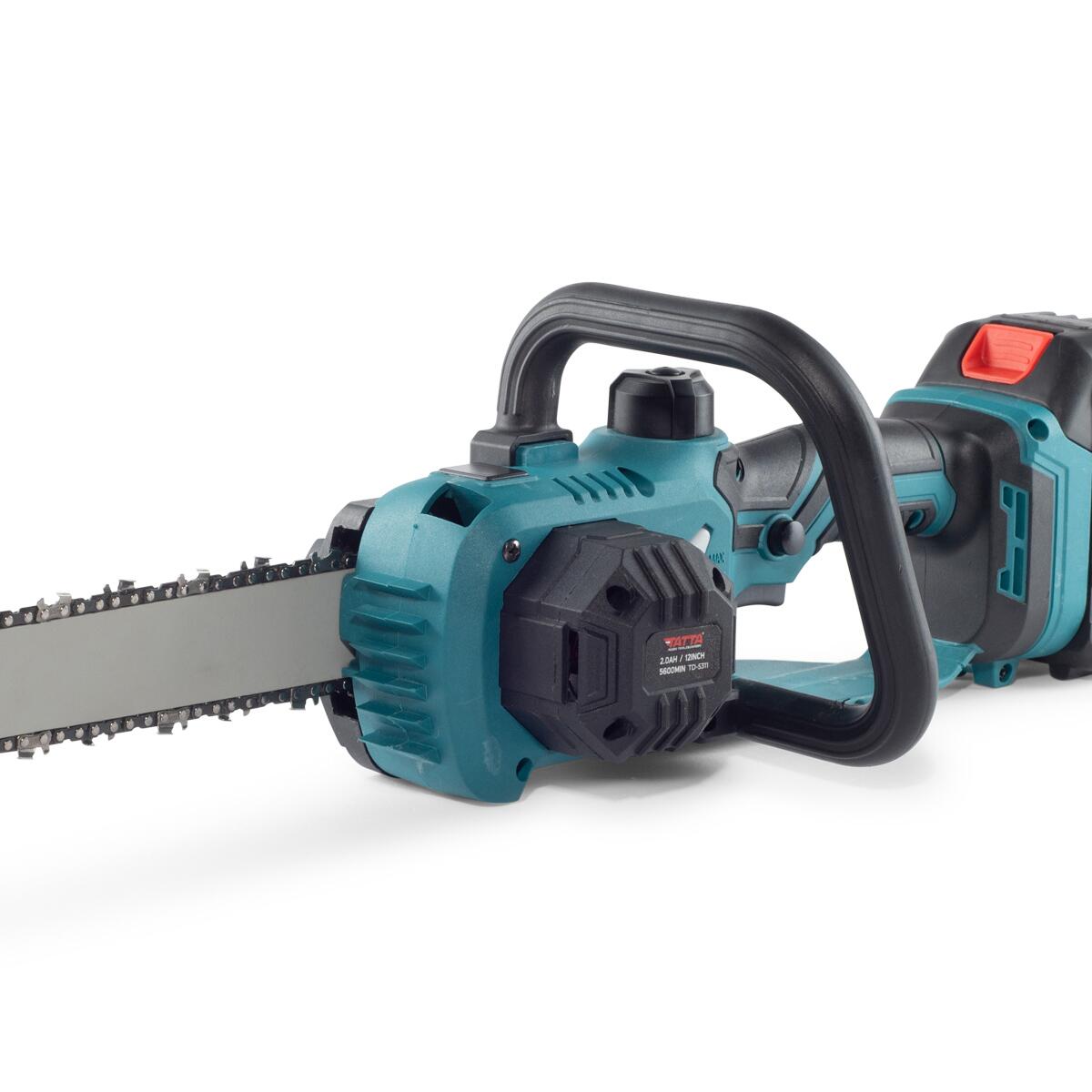 Fierăstrău cu Lanț și Acumulator Tatta TD-5311, Motor Brushless 1000W, 21V, 6000 RPM, Lame 12" (30cm), Baterie Li-Ion 2.0Ah cu 10 Celule